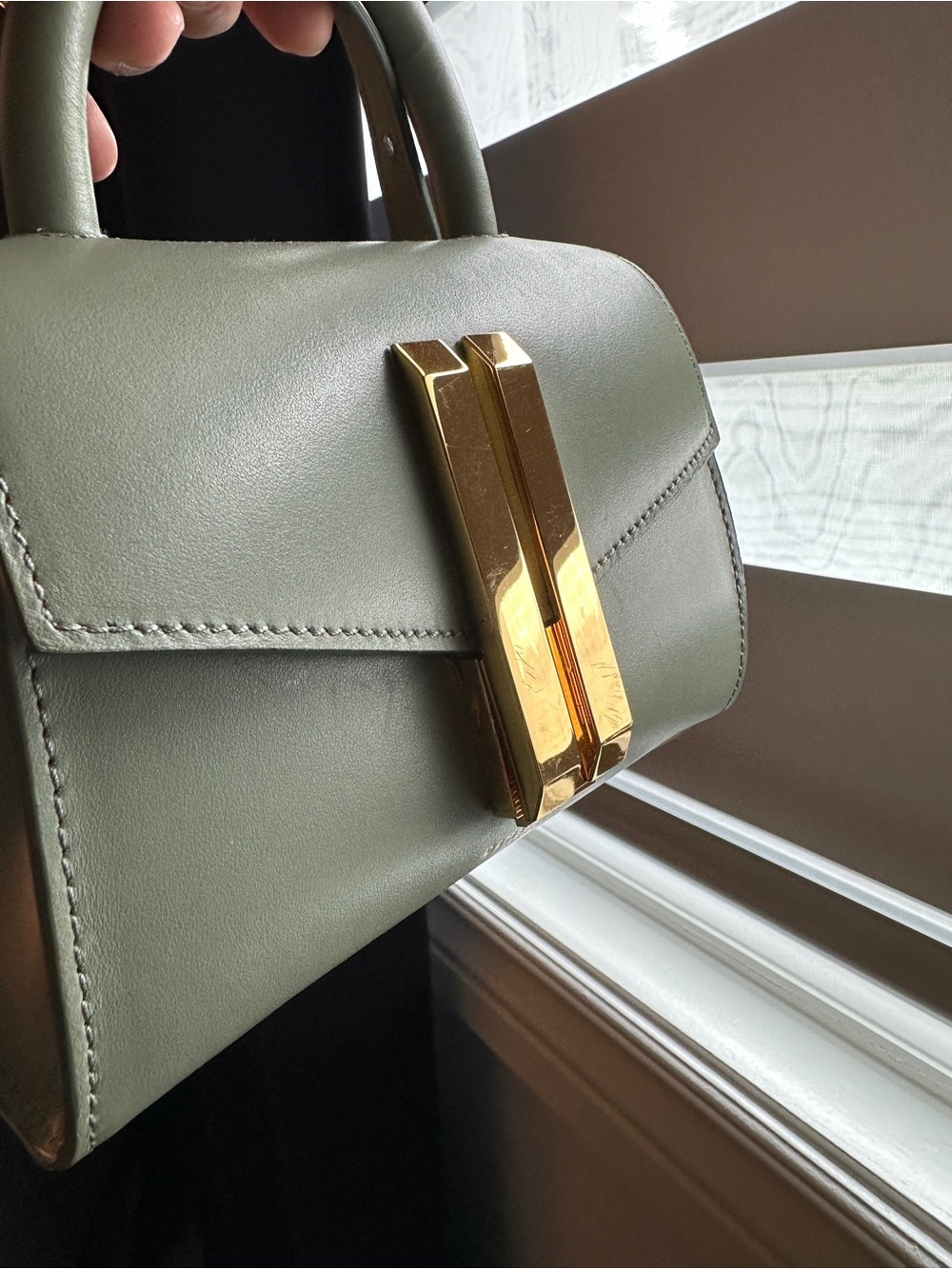 DeMellier Mini Top-Handle Bag in Sage Green with Gold Hardware - Picture 2 of 11